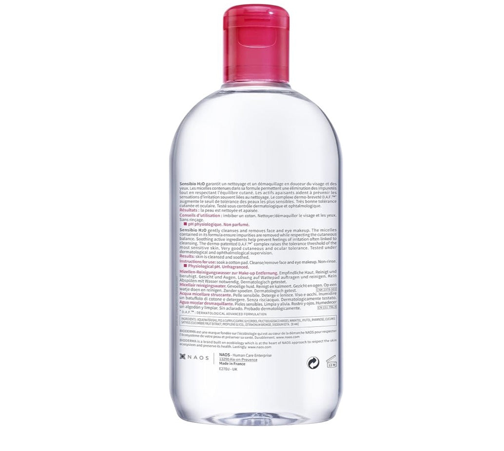 Bioderma Sensibio H2O - Eau Micellaire Démaquillante Solution Micellaire Peaux Sensibles - 500ml